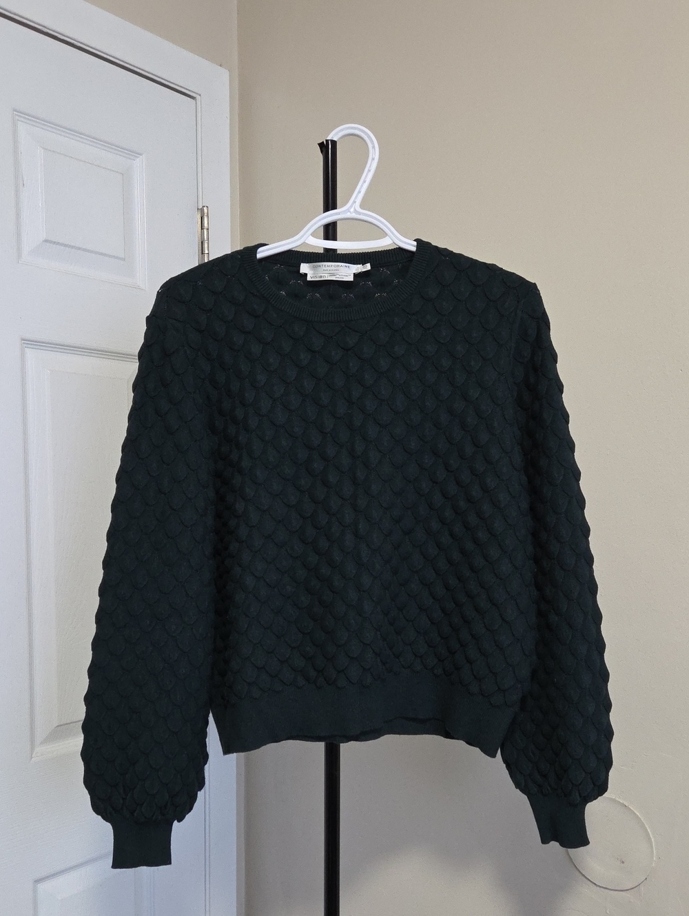Simons Dark Green Textured Crewneck Sweater